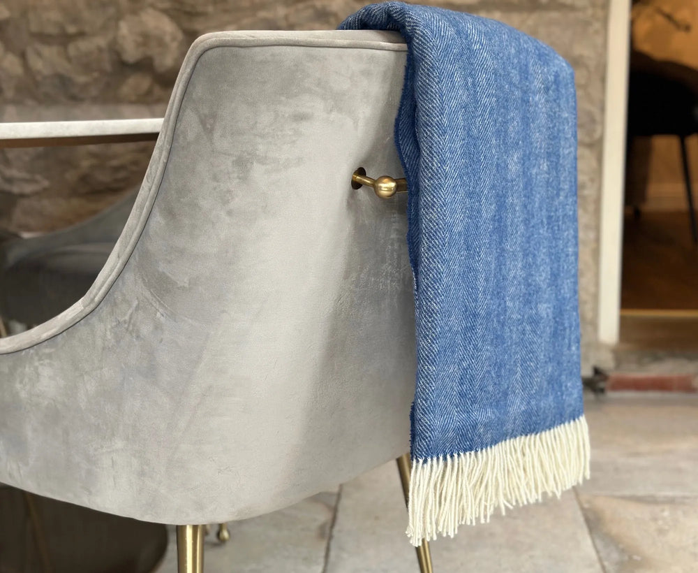 100% Lambswool Herringbone Throw Air Force Blue