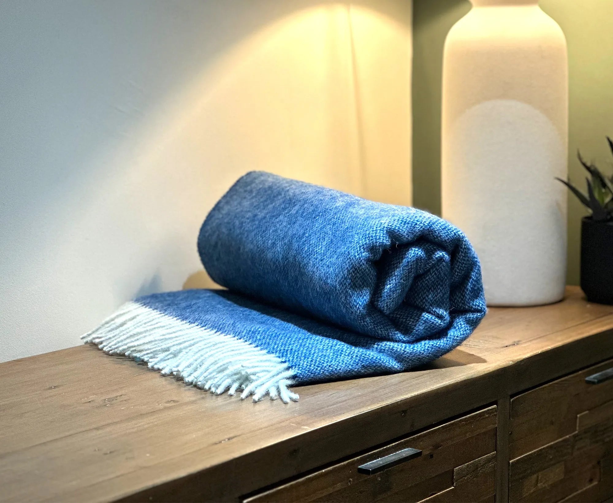 100% Lambswool Throw Kingfisher Blue